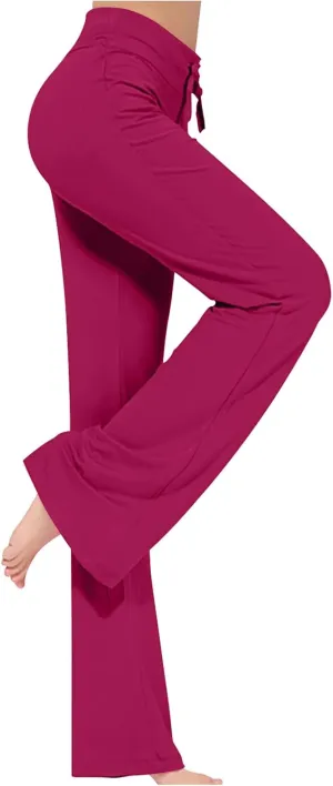 Wide Leg Yoga Pants Women Drawstring High Waist Tummy Control Lounge Trouser Bootcut Comfy Pants Gym Workout Leggings