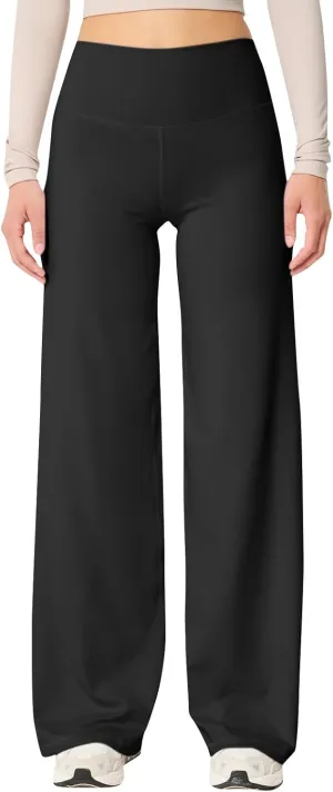 Wide Leg Yoga Pants Women Elastic High Waisted Lounge Pants Slim Fit Leggings Pull on Trousers Straight Leg Casual Pants