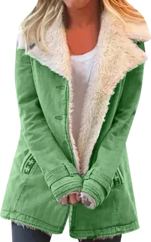 Winter Coat for Women 2024 Warm Sherpa Fleece Lined Button down Long Sleeve Suede Thicker Outerwear with Pockets
