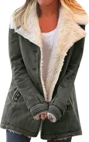Winter Coat for Women 2024 Warm Sherpa Fleece Lined Button down Long Sleeve Suede Thicker Outerwear with Pockets