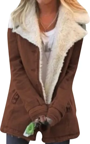 Winter Coat for Women 2024 Warm Sherpa Fleece Lined Button down Long Sleeve Suede Thicker Outerwear with Pockets
