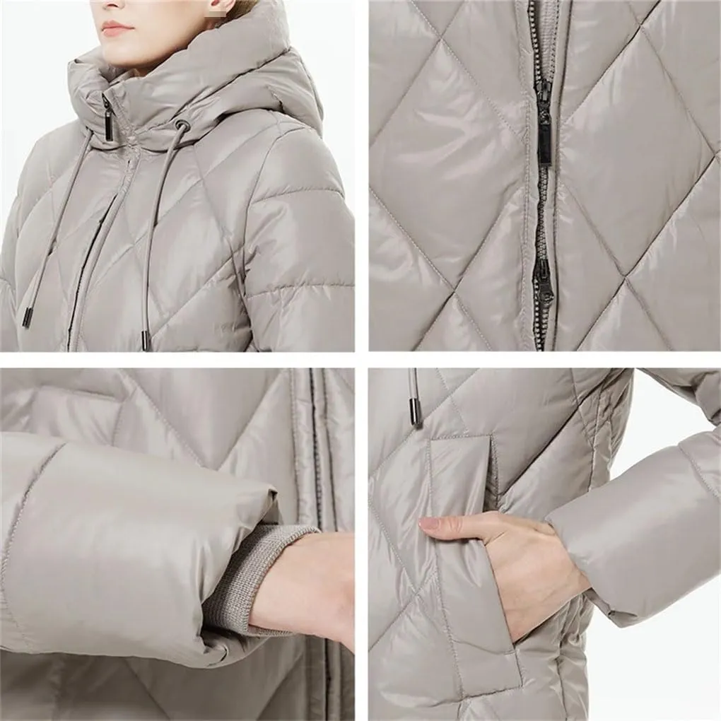Winter Ladies Quilted Jacket Women Padded Parka Thickened Warm Long Cotton Coat