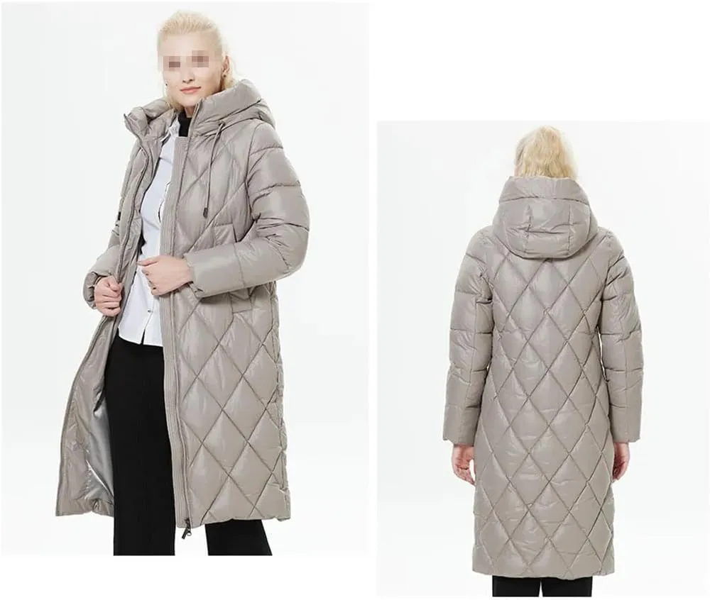 Winter Ladies Quilted Jacket Women Padded Parka Thickened Warm Mid-Length Cotton Coat