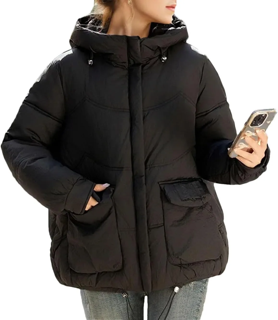 Winter Padded Coat Women Short Hooded Thicken Down Cotton Jacket Warm Fashion Loose Puffer Coat