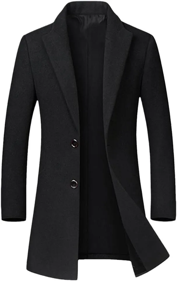 Winter Wool Jackets Men Wool Blends Casual Slim Outwear Black Wool Long Trench Coat