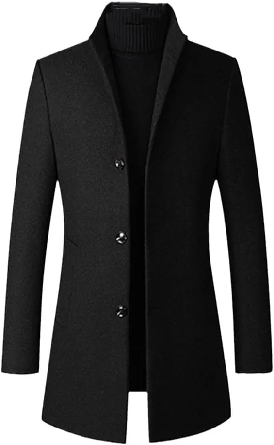 Winter Wool Jackets Men Wool Blends Casual Slim Outwear Black Wool Long Trench Coat
