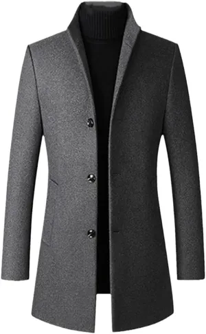 Winter Wool Jackets Men Wool Blends Casual Slim Outwear Black Wool Long Trench Coat