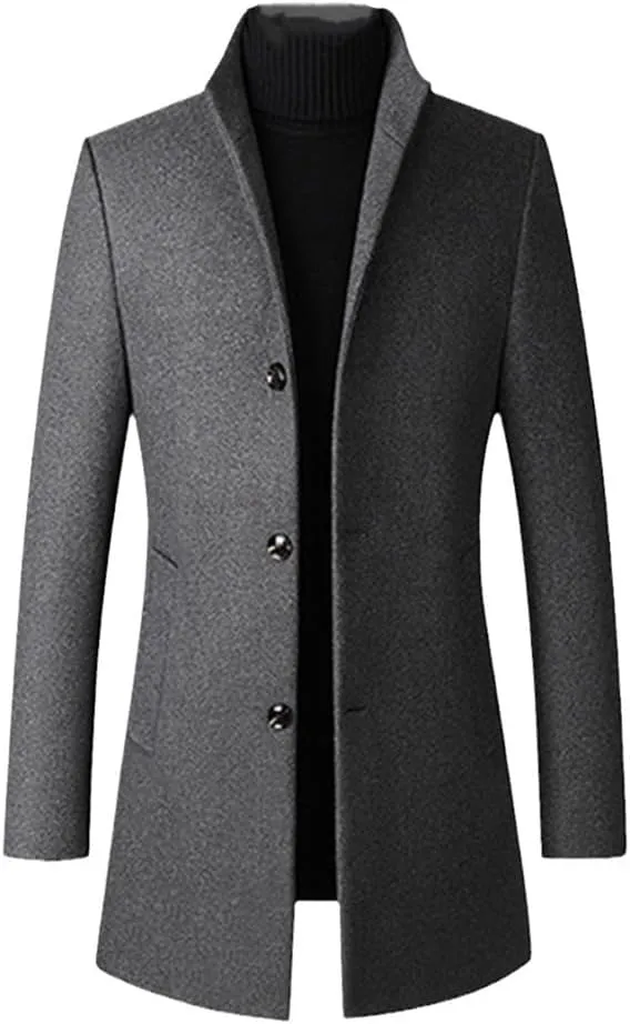 Winter Wool Jackets Men Wool Blends Casual Slim Outwear Black Wool Long Trench Coat