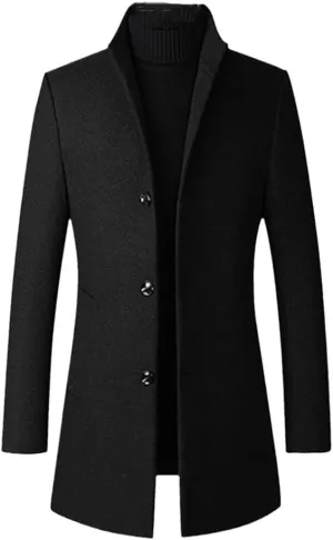 Winter Wool Jackets Men Wool Blends Casual Slim Outwear Black Wool Long Trench Coat