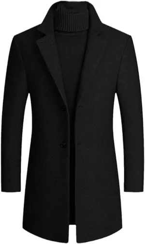 Winter Wool Jackets Men Wool Blends Casual Slim Outwear Black Wool Long Trench Coat