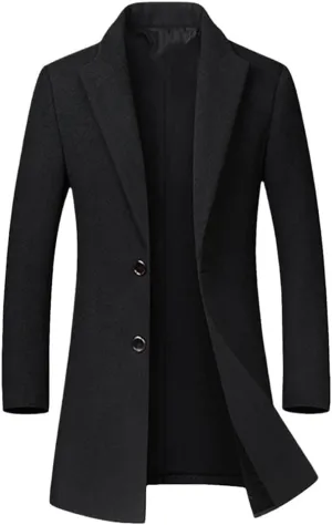 Winter Wool Jackets Men Wool Blends Casual Slim Outwear Black Wool Long Trench Coat