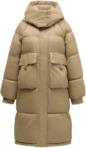 Women Button Pockets Warm Long Parka Coat Classic Hooded Loose Cotton-Padded Jacket