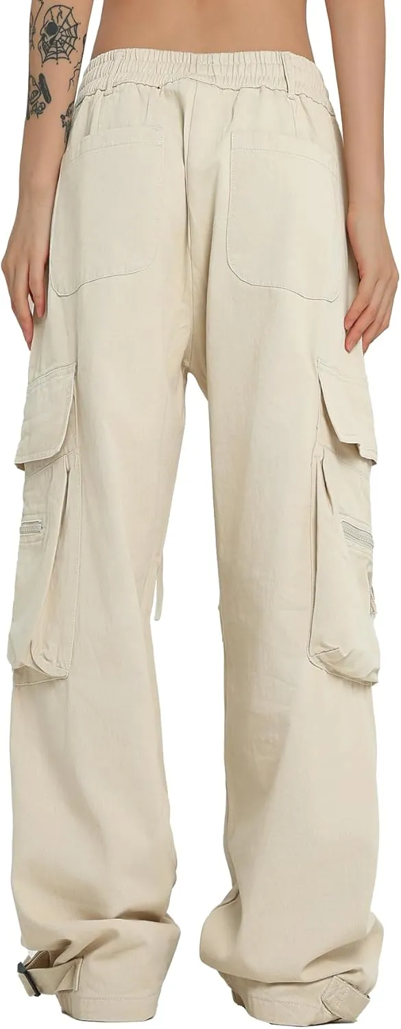 Women Cargo Pants Y2k Hip Hop Jogger Sweatpant Straight Wide Leg High Waisted Casual Pants
