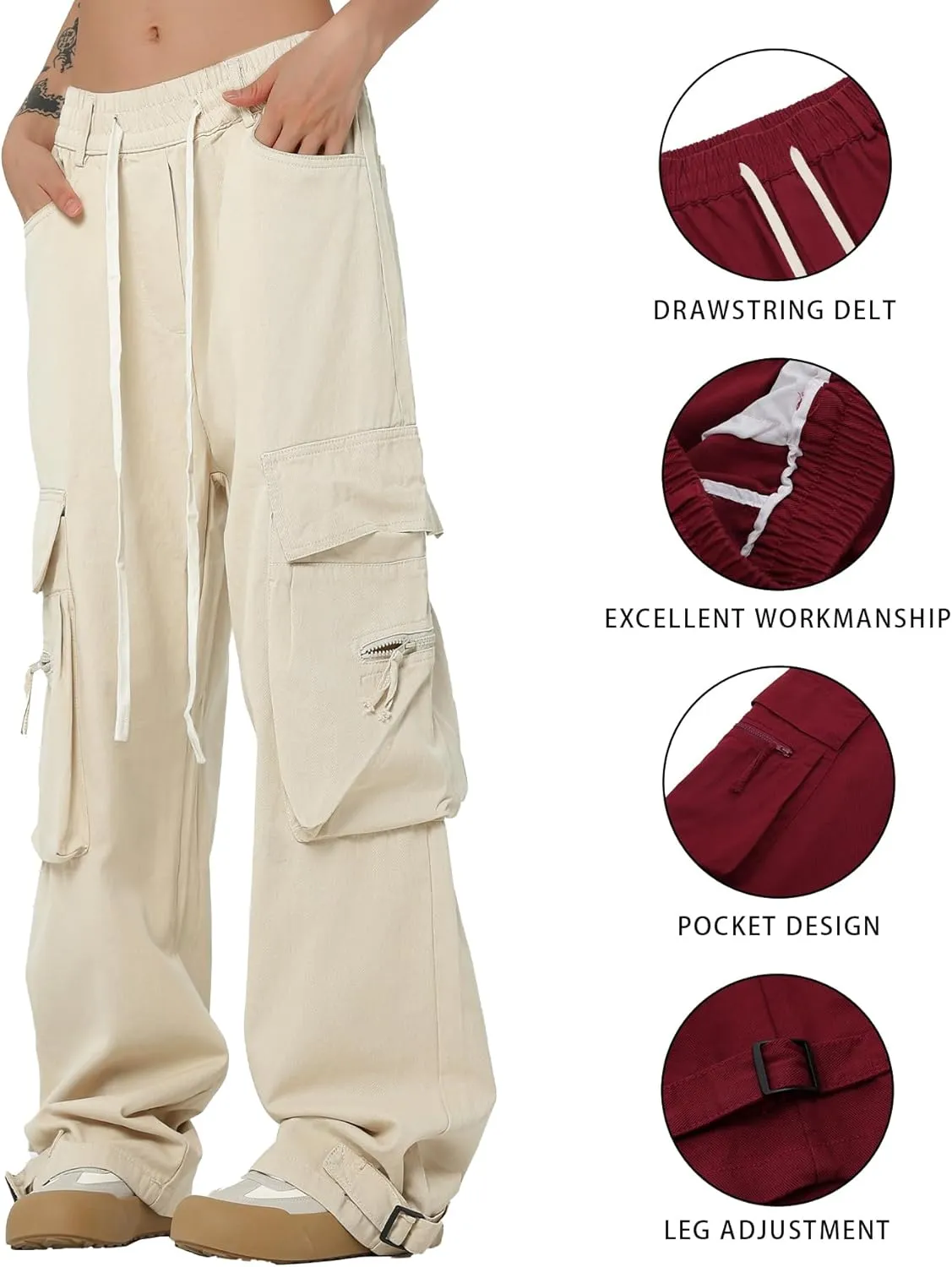 Women Cargo Pants Y2k Hip Hop Jogger Sweatpant Straight Wide Leg High Waisted Casual Pants