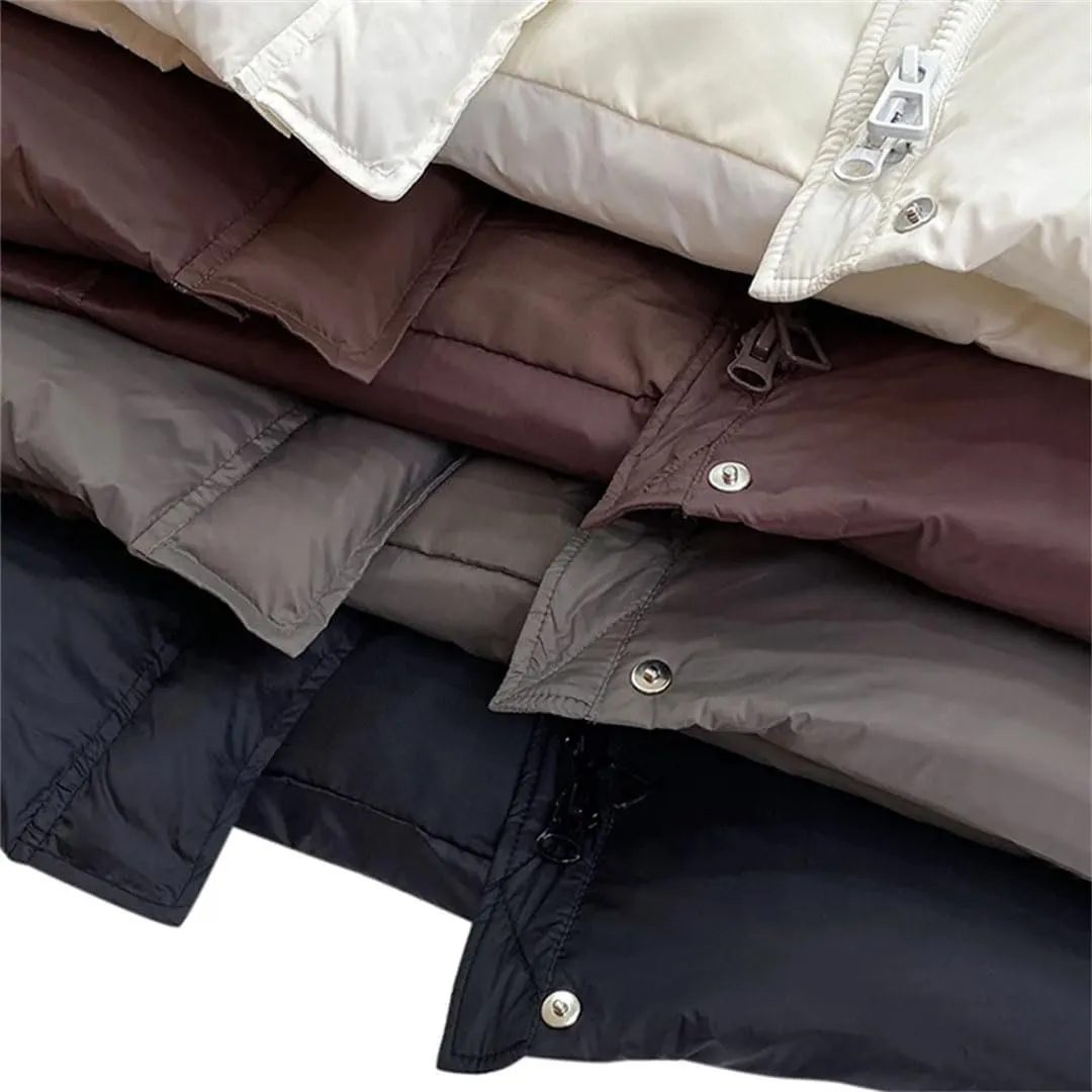 Women Casual Mid-Length Stand Collar Hooded Down Coat Winter Thicken Zipper Cotton-Padded Jacket Warm Loose Jacket