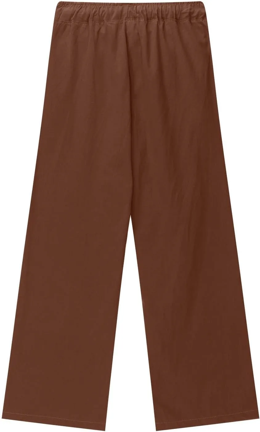 Women Cotton Linen Palazzo Pants Summer Flowy Wide Leg Trousers with Pockets High Waist Drawstring Beach Lounge Pants