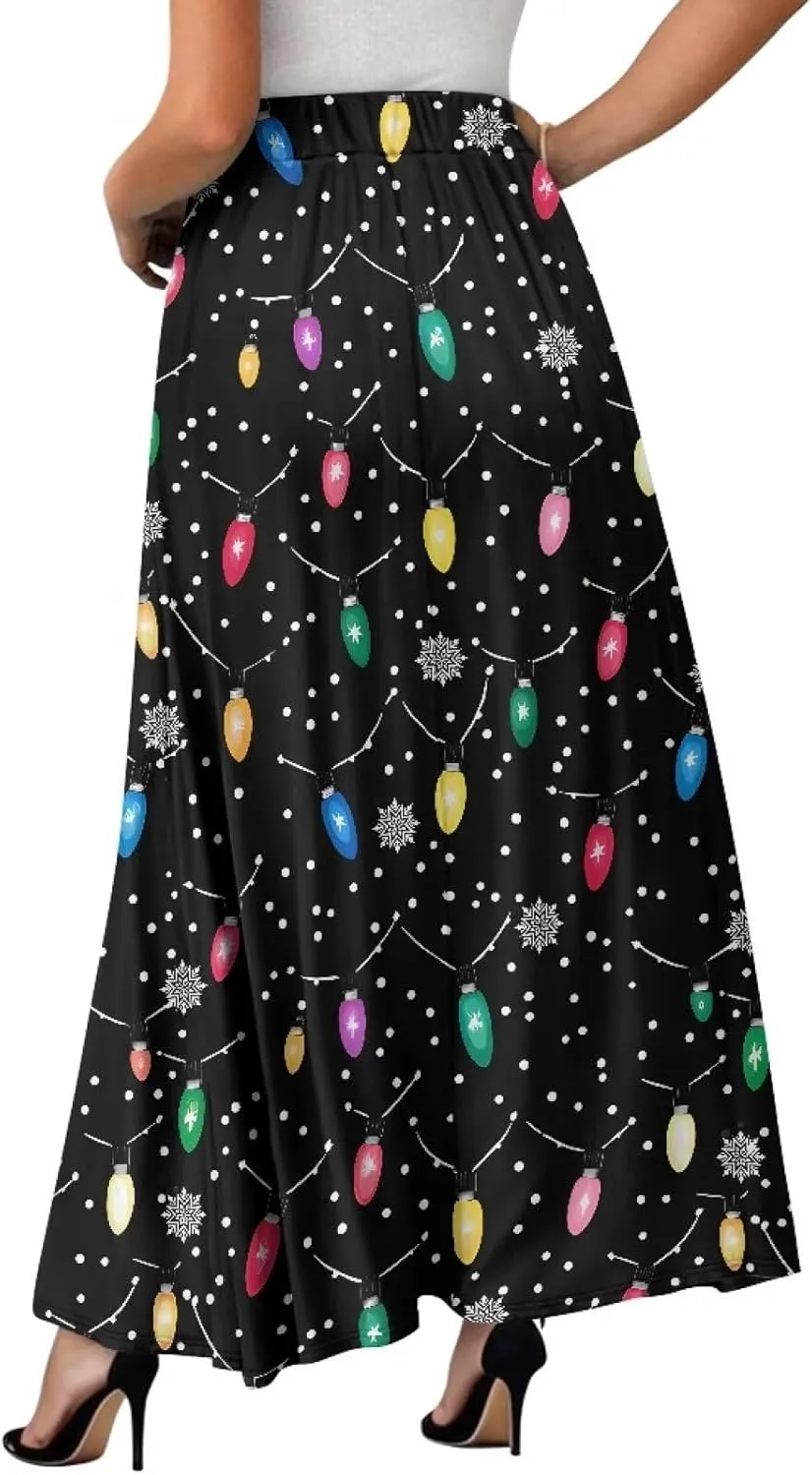 Women Full Length Skirt High Waisted Long Skirts with Pockets Lightweight Soft Flowy Swing A Line Maxi Skirt S-2XL