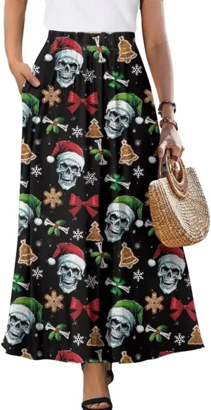 Women Full Length Skirt High Waisted Long Skirts with Pockets Lightweight Soft Flowy Swing A Line Maxi Skirt S-2XL