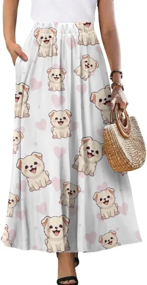 Women Full Length Skirt High Waisted Long Skirts with Pockets Lightweight Soft Flowy Swing A Line Maxi Skirt S-2XL