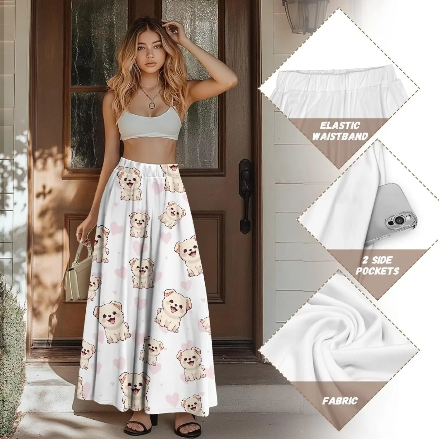 Women Full Length Skirt High Waisted Long Skirts with Pockets Lightweight Soft Flowy Swing A Line Maxi Skirt S-2XL