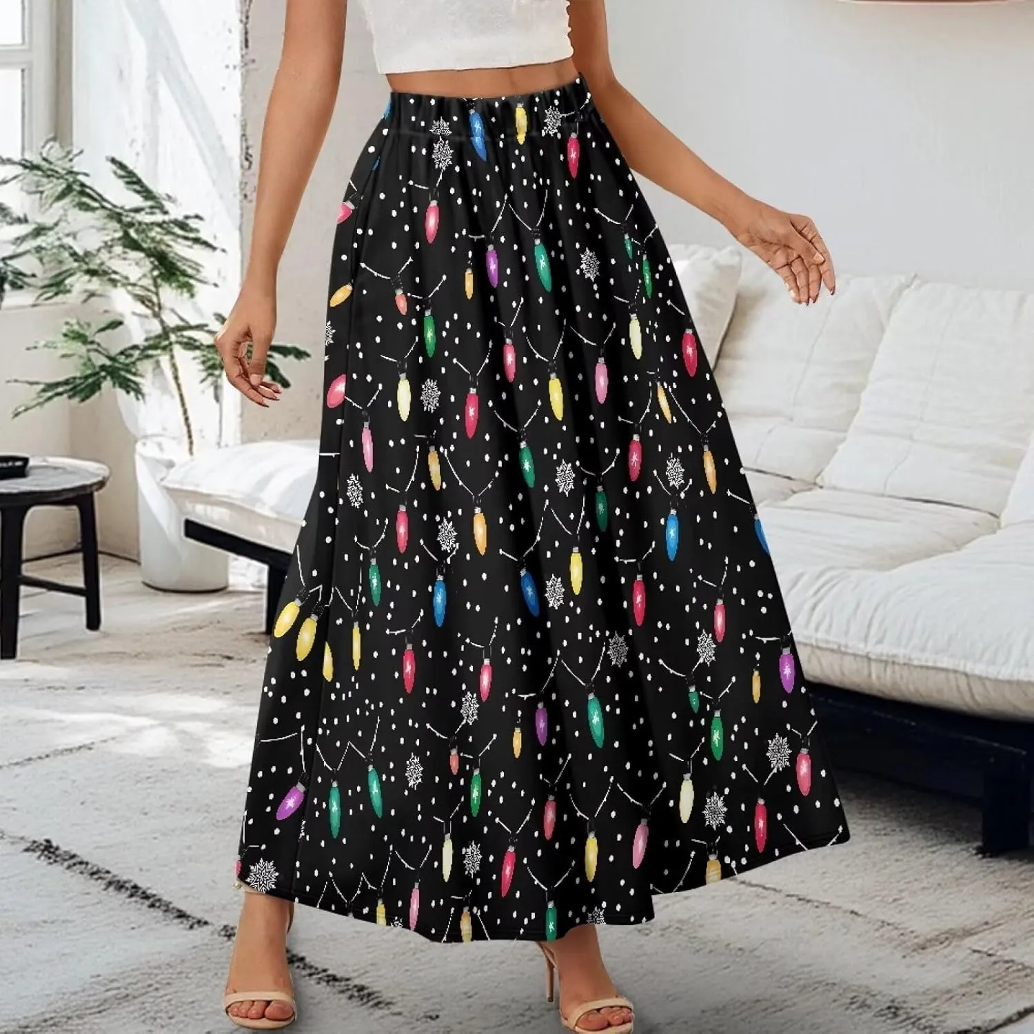 Women Full Length Skirt High Waisted Long Skirts with Pockets Lightweight Soft Flowy Swing A Line Maxi Skirt S-2XL