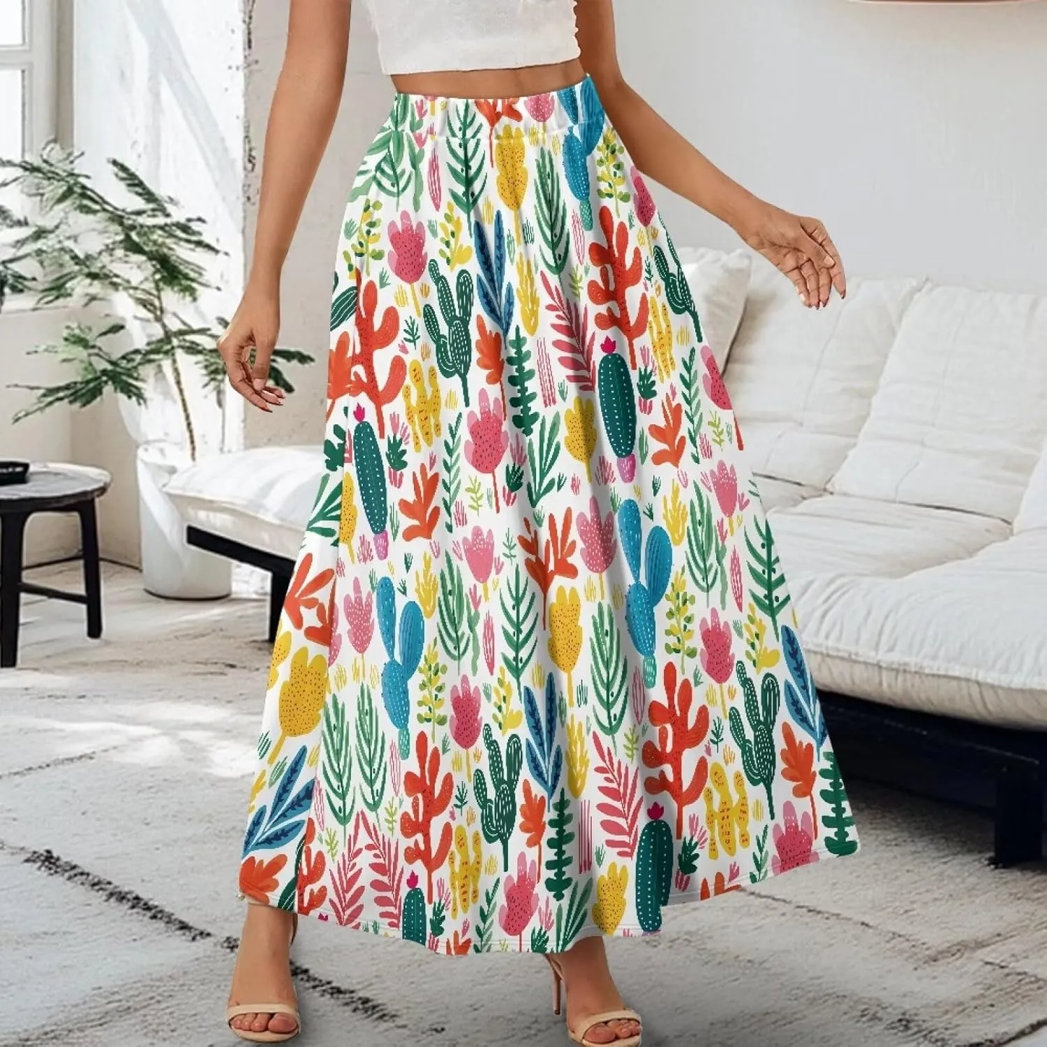 Women Full Length Skirt High Waisted Long Skirts with Pockets Lightweight Soft Flowy Swing A Line Maxi Skirt S-2XL