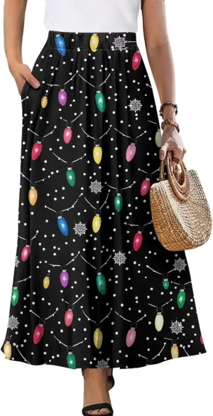 Women Full Length Skirt High Waisted Long Skirts with Pockets Lightweight Soft Flowy Swing A Line Maxi Skirt S-2XL