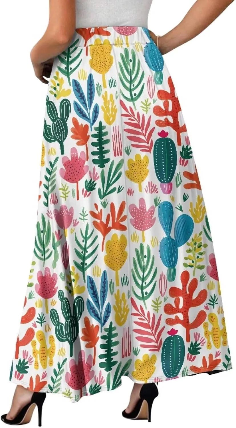 Women Full Length Skirt High Waisted Long Skirts with Pockets Lightweight Soft Flowy Swing A Line Maxi Skirt S-2XL