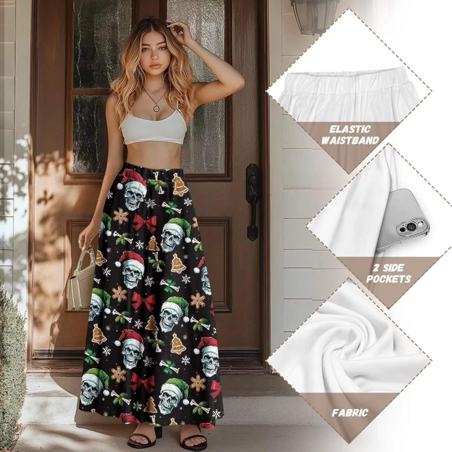 Women Full Length Skirt High Waisted Long Skirts with Pockets Lightweight Soft Flowy Swing A Line Maxi Skirt S-2XL