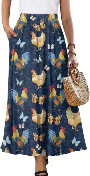 Women Full Length Skirt High Waisted Long Skirts with Pockets Lightweight Soft Flowy Swing A Line Maxi Skirt S-2XL