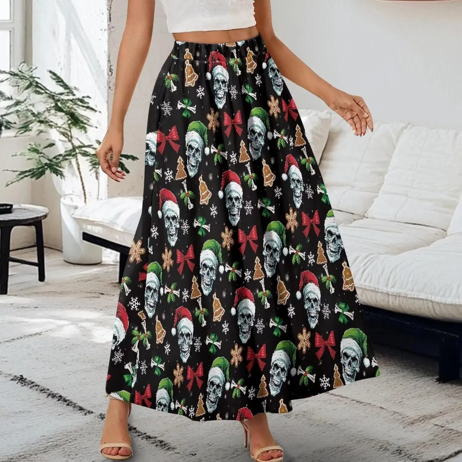Women Full Length Skirt High Waisted Long Skirts with Pockets Lightweight Soft Flowy Swing A Line Maxi Skirt S-2XL