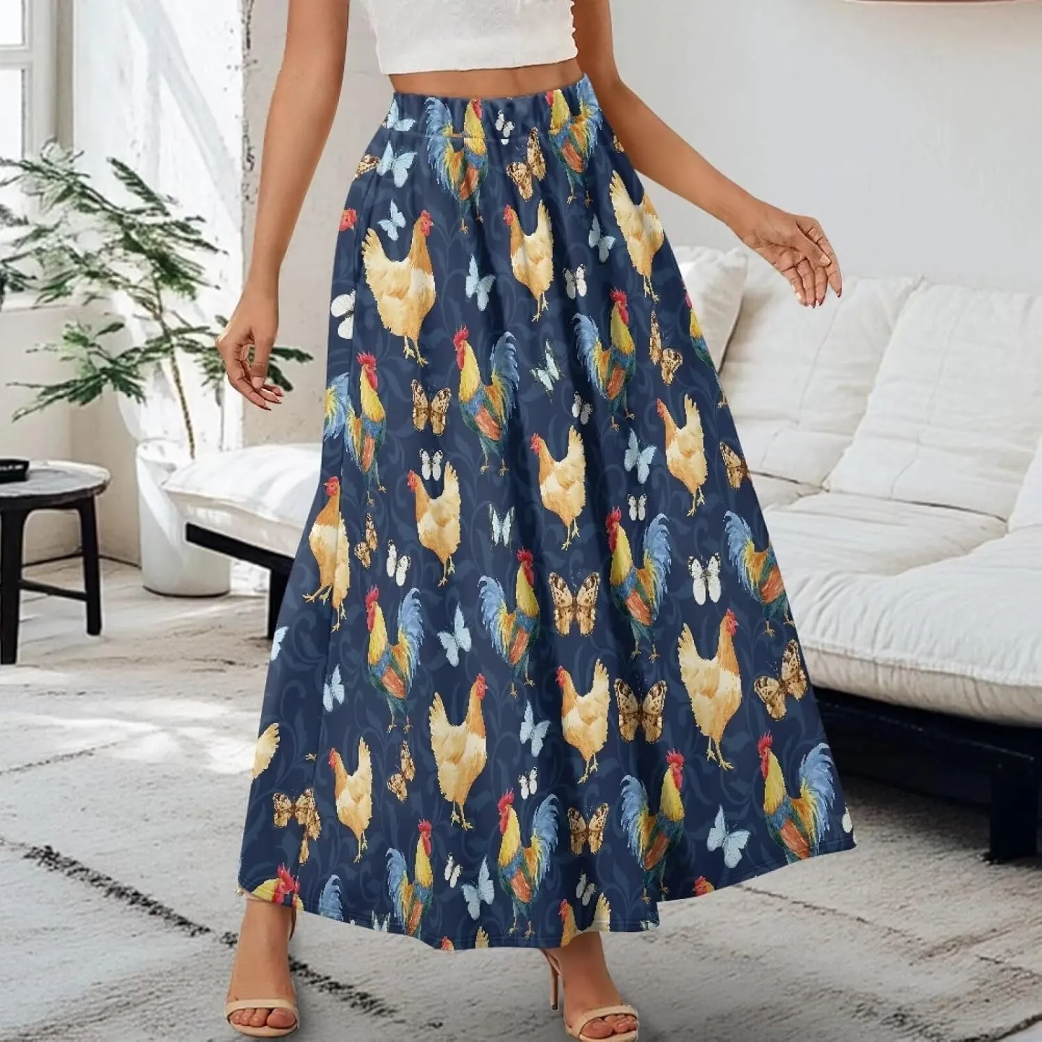 Women Full Length Skirt High Waisted Long Skirts with Pockets Lightweight Soft Flowy Swing A Line Maxi Skirt S-2XL