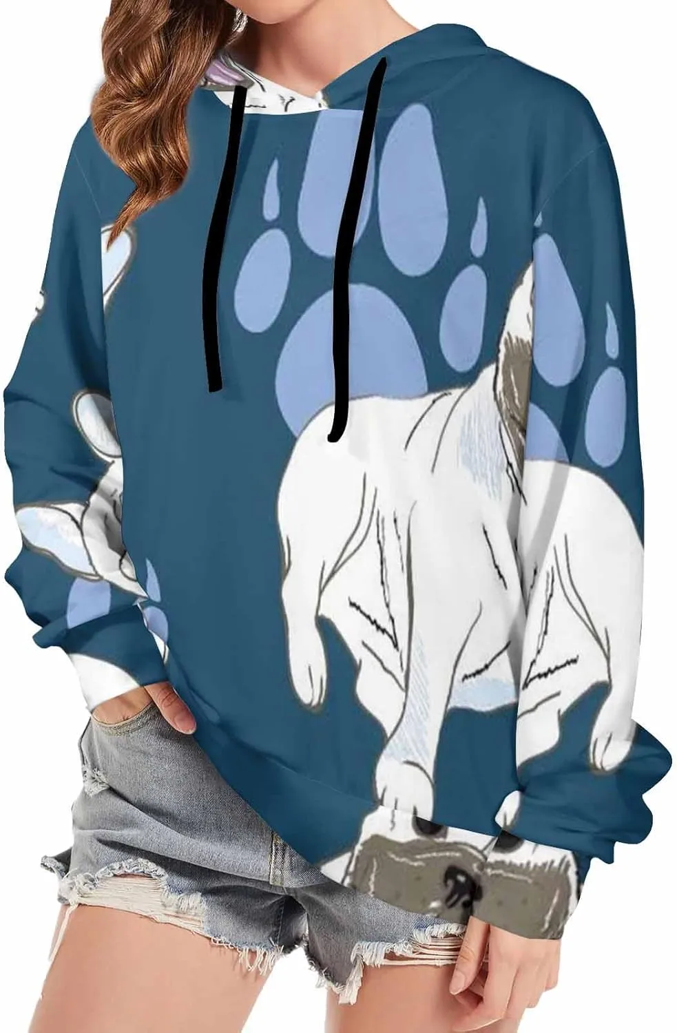 Women Hoodie Boston Terrier Pattern Oversized Drawstring Sweatshirts Hoodies Long Sleeve Shirts Pullover Clothes