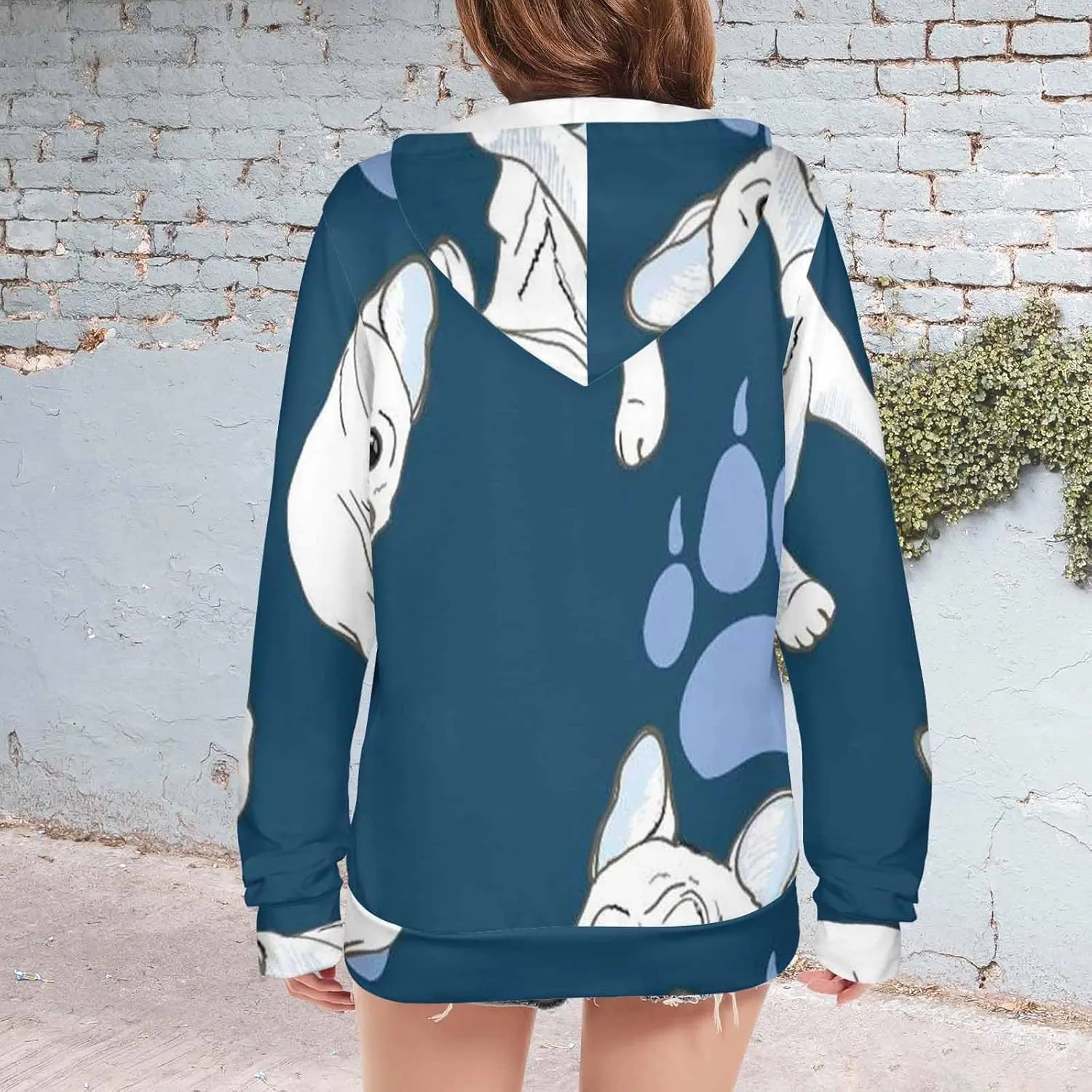 Women Hoodie Boston Terrier Pattern Oversized Drawstring Sweatshirts Hoodies Long Sleeve Shirts Pullover Clothes