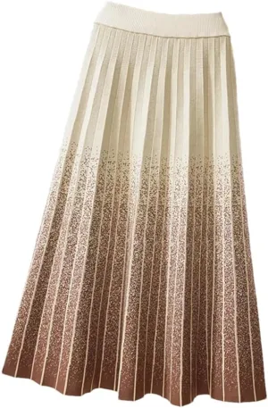 Women Knitted Long Skirt Fall Winter Thick Warm Aesthetic Gradient A Line High Waist Pleated Midi Skirt