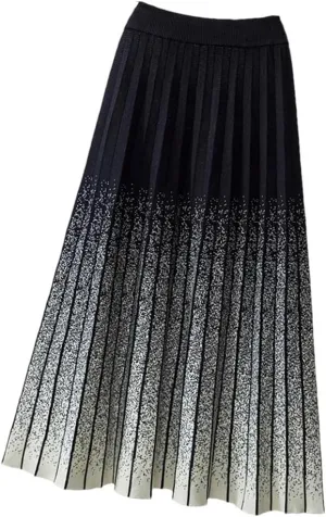 Women Knitted Long Skirt Fall Winter Thick Warm Aesthetic Gradient A Line High Waist Pleated Midi Skirt