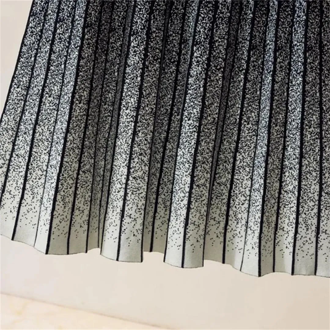 Women Knitted Long Skirt Fall Winter Thick Warm Aesthetic Gradient A Line High Waist Pleated Midi Skirt