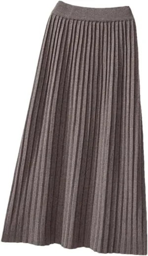 Women Knitted Long Skirt Fall Winter Thick Warm Korean Solid A Line High Waist Pleated Midi Skirt