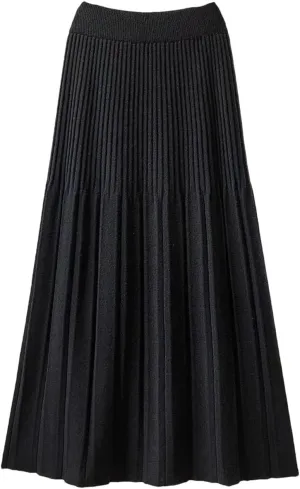 Women Knitted Midi Long Skirt Autumn Winter Thick Warm A Line High Waist Mid-Length Pleated Skirt