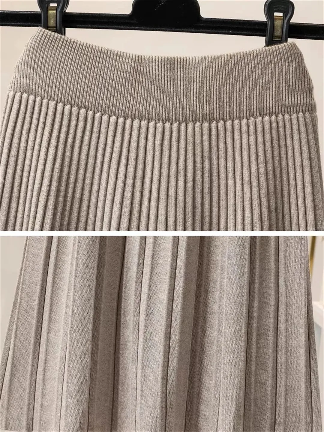 Women Knitted Midi Long Skirt Autumn Winter Thick Warm A Line High Waist Mid-Length Pleated Skirt