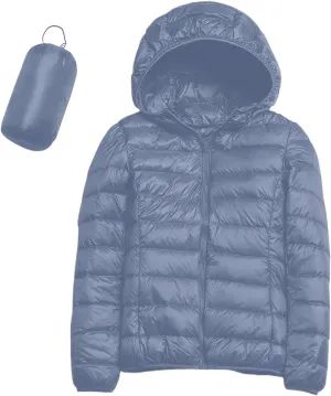 Women Lightweight Short Puffer Jacket Zip Long Sleeve Packable Hooded Down Coats Slim Winter Warm Cropped Outwear