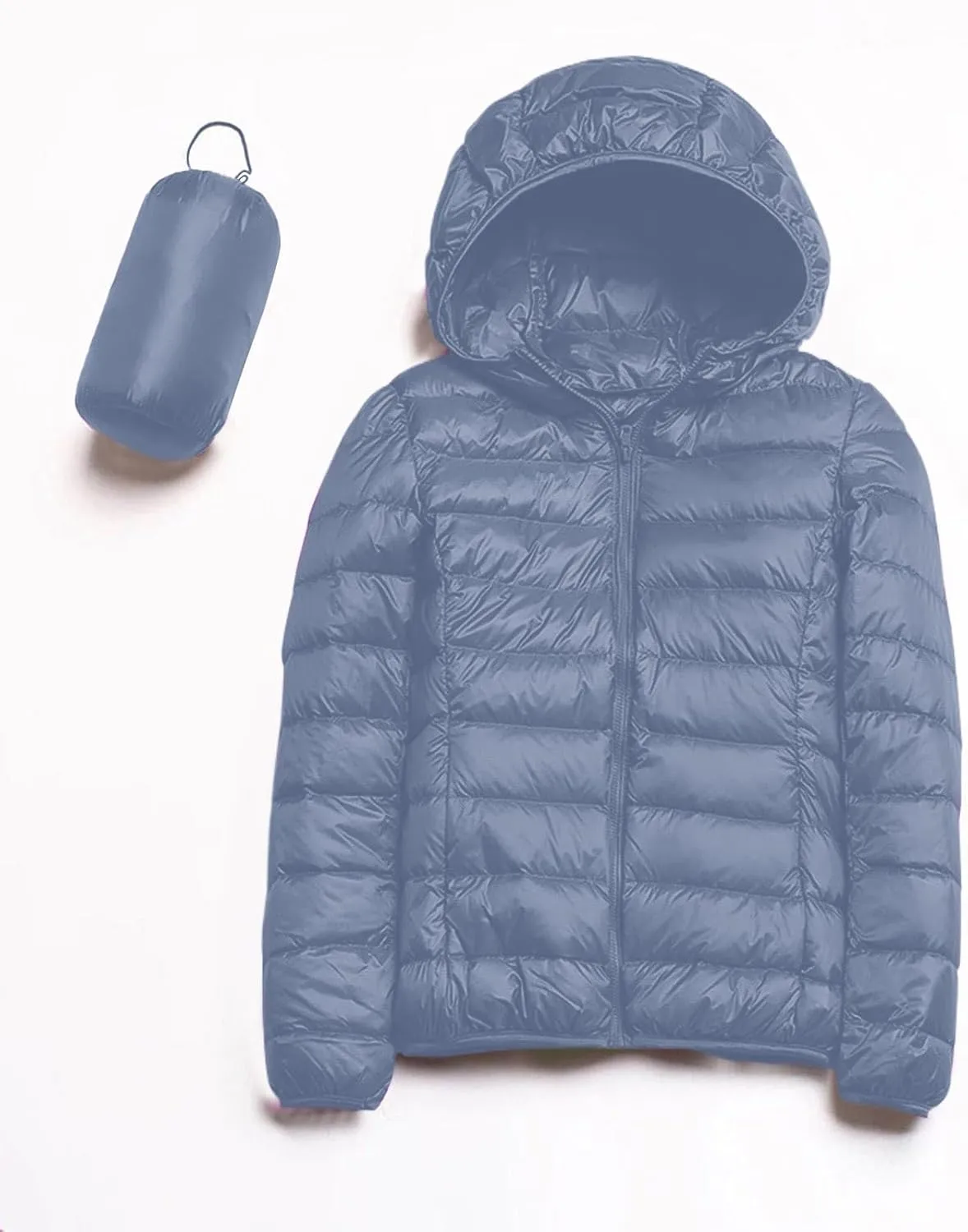 Women Lightweight Short Puffer Jacket Zip Long Sleeve Packable Hooded Down Coats Slim Winter Warm Cropped Outwear