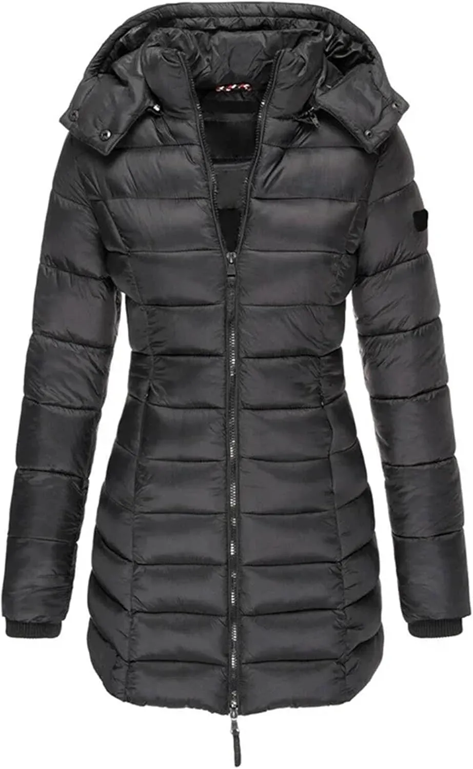 Women Long Thicken Warm Hooded Parka Coat Zippers Vintage Stripes Cotton-Padded Jacket