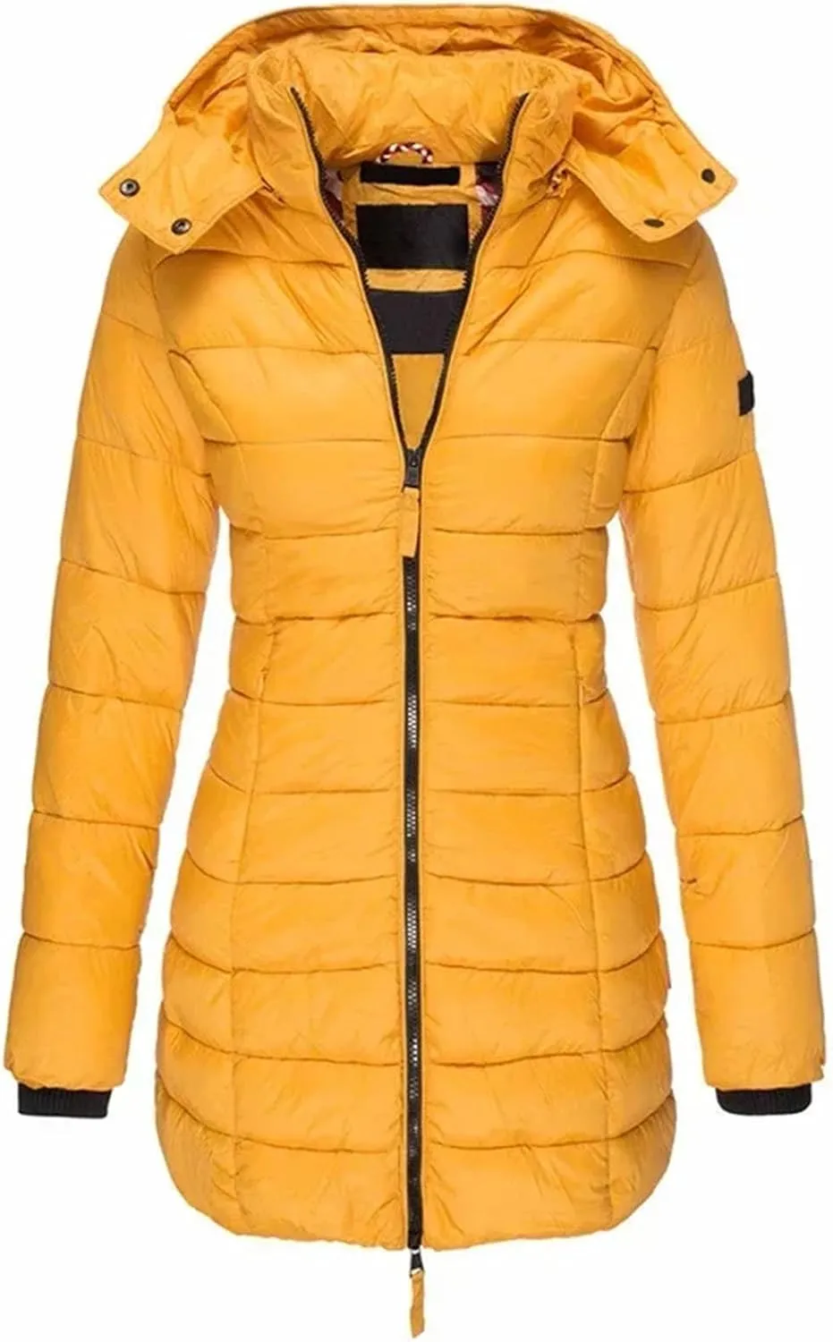 Women Long Thicken Warm Hooded Parka Coat Zippers Vintage Stripes Cotton-Padded Jacket
