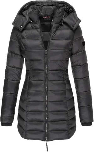 Women Long Thicken Warm Hooded Parka Coat Zippers Vintage Stripes Cotton-Padded Jacket