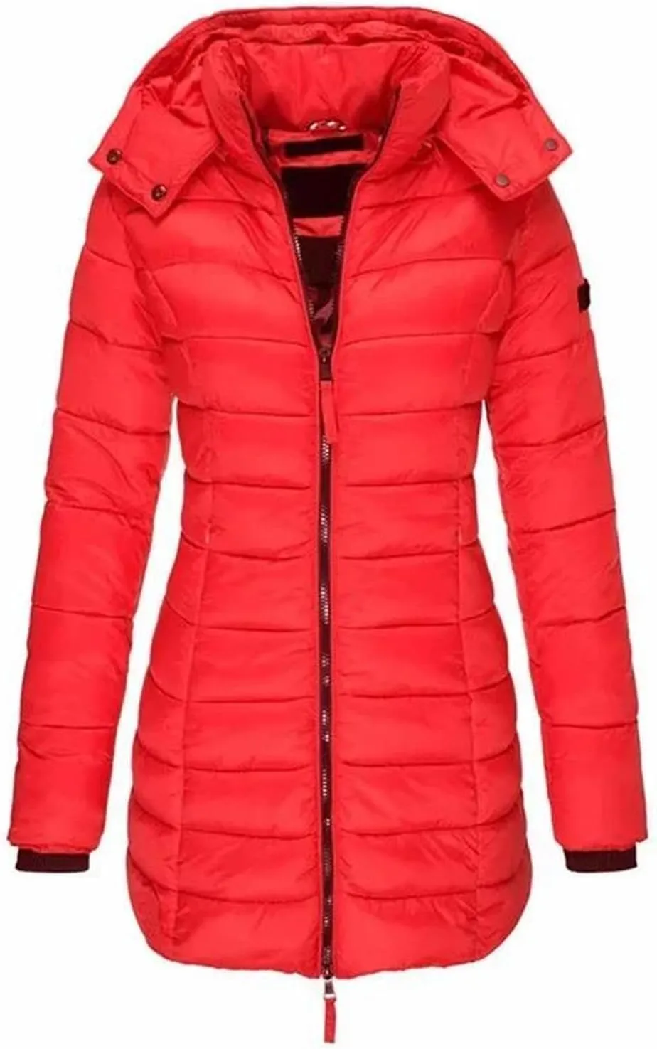 Women Long Thicken Warm Hooded Parka Coat Zippers Vintage Stripes Cotton-Padded Jacket