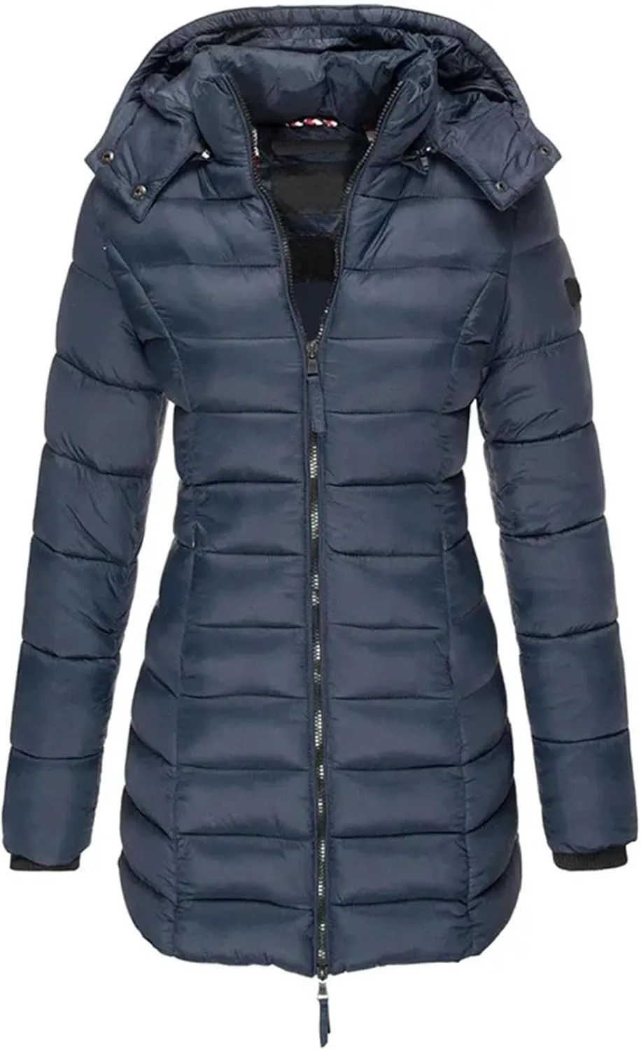 Women Long Thicken Warm Hooded Parka Coat Zippers Vintage Stripes Cotton-Padded Jacket