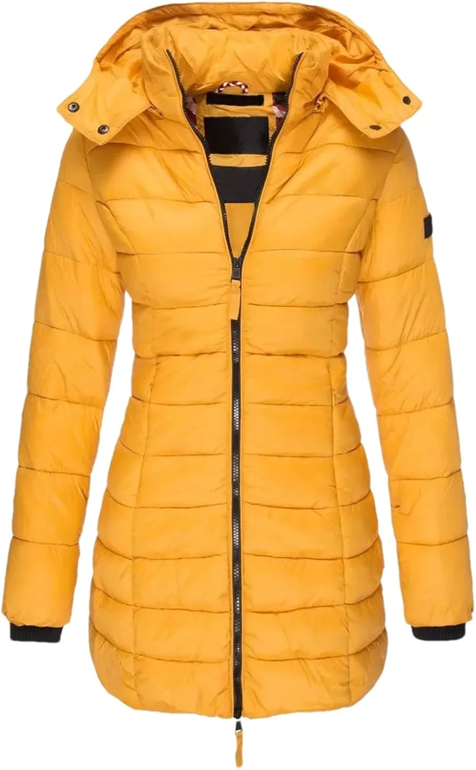 Women Long Thicken Warm Hooded Parka Coat Zippers Vintage Stripes Cotton-Padded Jacket