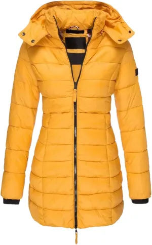 Women Long Thicken Warm Hooded Parka Coat Zippers Vintage Stripes Cotton-Padded Jacket