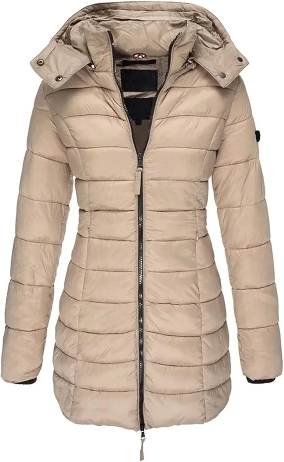 Women Long Thicken Warm Hooded Parka Coat Zippers Vintage Stripes Cotton-Padded Jacket